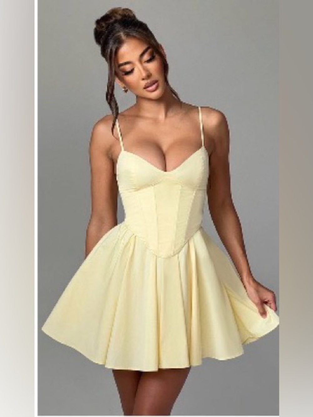 Yellow Spaghetti-Strap Corset Mini Dress